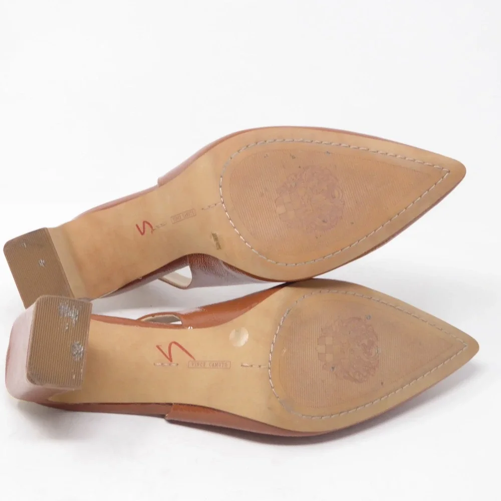 Vince Camuto Hamden Women Slingback Pumps Brown Patent Pointed Toe Block Heel 10